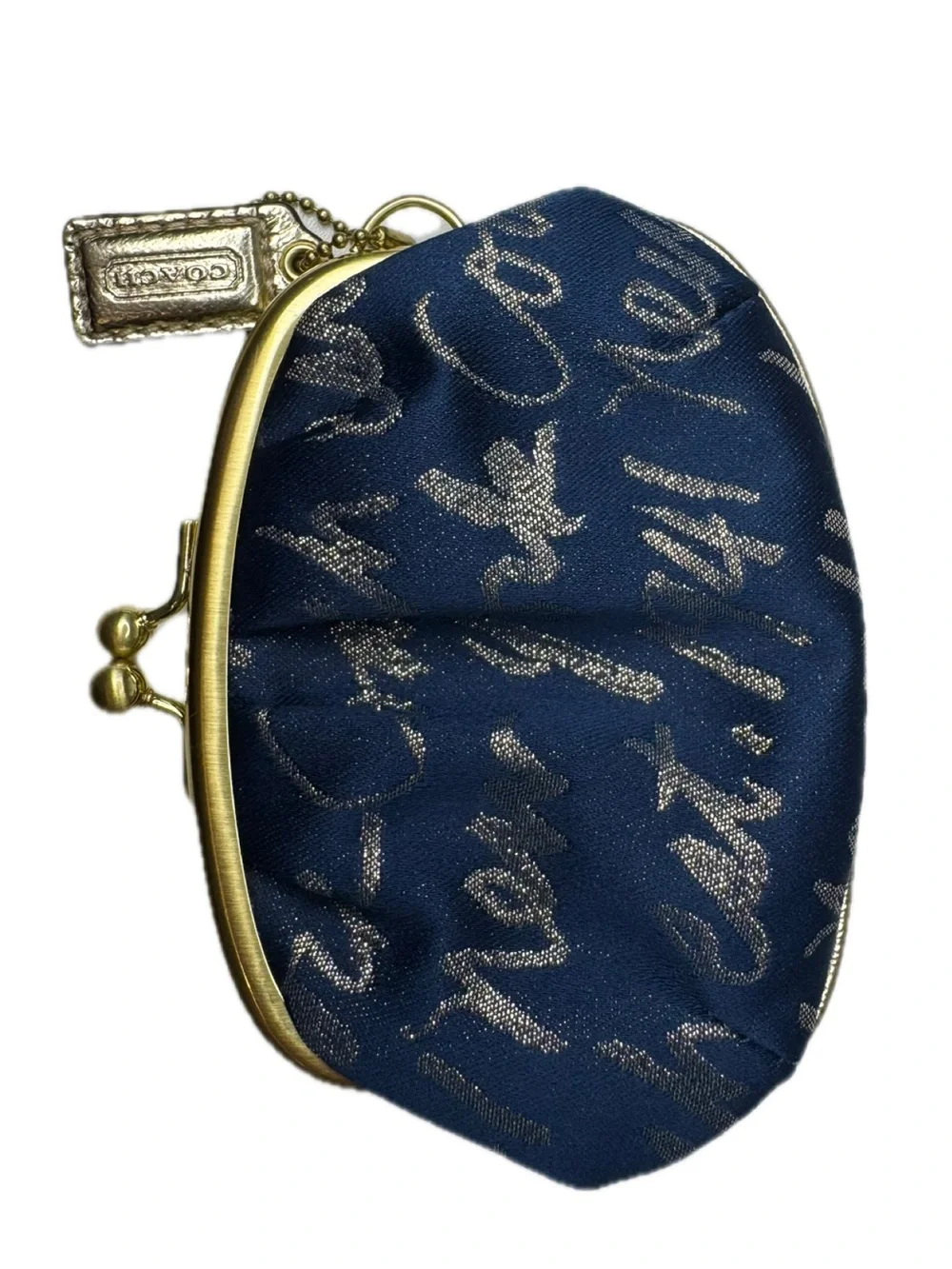 Coach Y2K Poppy Signature Script Kisslock Navy Frame Coin Bag Purse F61036 EUC